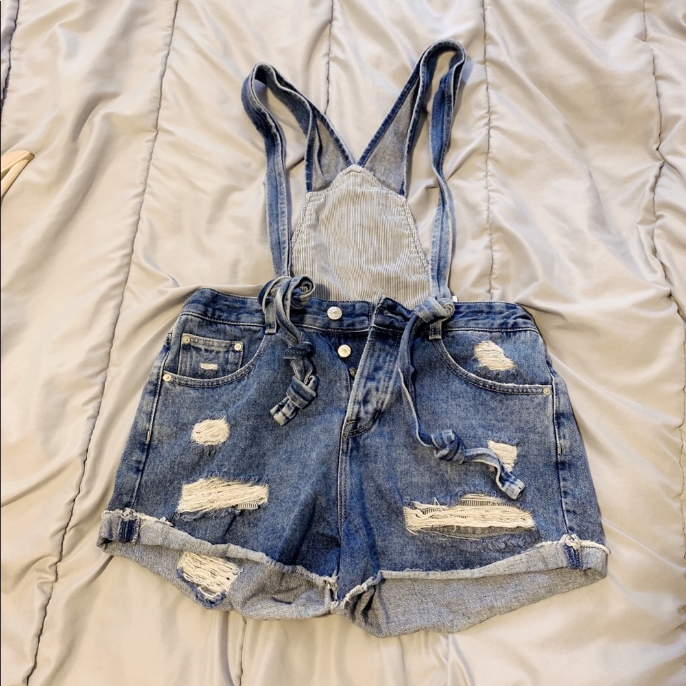 ZARA TRF Vintage Tie Distressed Overall Jeans